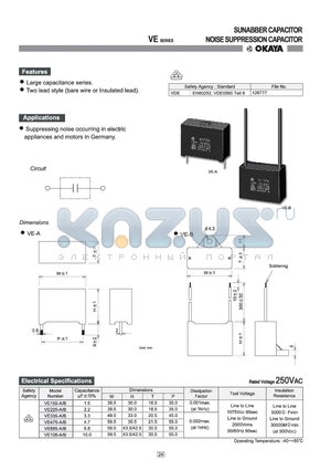 VE155-A datasheet - SUNABBER CAPACITOR NOISE SUPPRESSION CAPACITOR