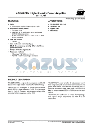 SST11LP11-QVC datasheet - 4.9-5.8 GHz High-Linearity Power Amplifier