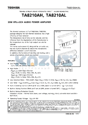 TA8210 datasheet - 20W BTL x 2CH AUDIO POWER AMPLIFIER
