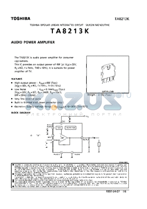 TA8213K datasheet - AUDIO POWER AMPLIFIER