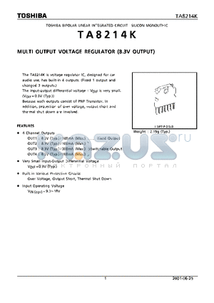 TA8214K datasheet - MULTI OUTPUT VOLTAGE REGULATOR (8.3V OUTPUT)