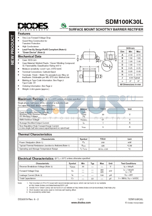 SDM100K30L-7-F datasheet - SURFACE MOUNT SCHOTTKY BARRIER RECTIFIER