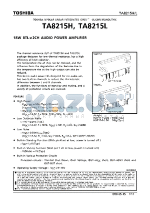 TA8215L datasheet - 18W BTL x 3CH AUDIO POWER AMPLIFIER