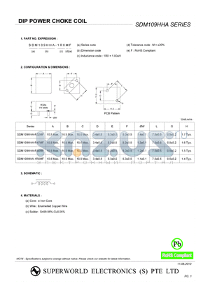 SDM109HHA-R47MF datasheet - DIP POWER CHOKE COIL