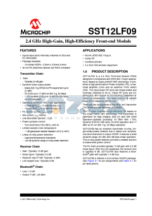 SST12LF09 datasheet - 2.4 GHz High-Gain, High-Efficiency Front-end Module