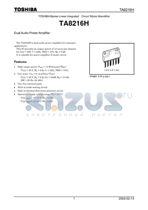 TA8216H_02 datasheet - Dual Audio Power Amplifier