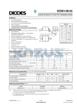 SDM10K45 datasheet - SURFACE MOUNT SCHOTTKY BARRIER DIODE