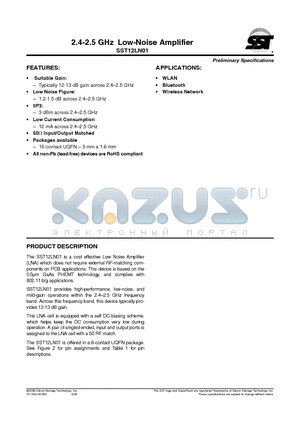 SST12LN01-QU6F-K datasheet - 2.4-2.5 GHz Low-Noise Amplifier