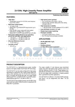 SST12LP10-QVC datasheet - 2.4 GHz High-Linearity Power Amplifier