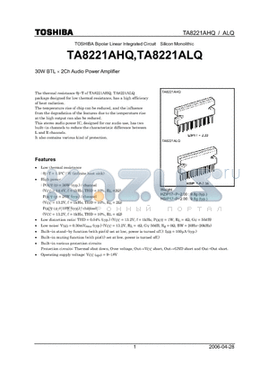 TA8221ALQ datasheet - 30W BTL  2Ch Audio Power Amplifier