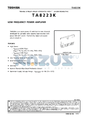 TA8223K datasheet - LOW FREQUENCY POWER AMPLIFIER