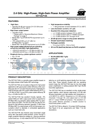 SST12LP14A datasheet - 2.4 GHz High-Power, High-Gain Power Amplifier