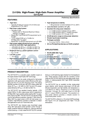 SST12LP07-QVCE-K datasheet - 2.4 GHz High-Power, High-Gain Power Amplifier