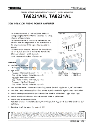 TA8221 datasheet - 30W BTL x 2CH AUDIO POWER AMPLIFIER