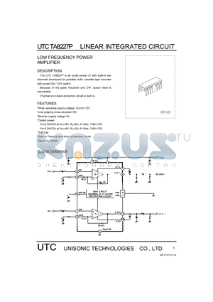 TA8227P datasheet - LOW FREQUENCY POWER AMPLIFIER