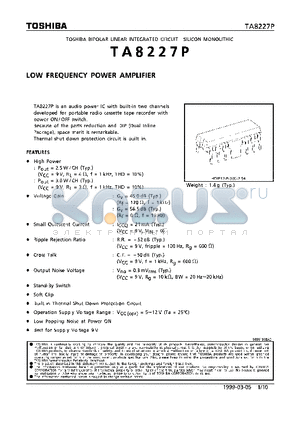 TA8227 datasheet - LOW FREQUENCY POWER AMPLIFIER