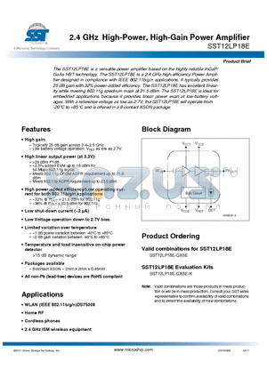 SST12LP18E datasheet - 2.4 GHz High-Power, High-Gain Power Amplifier