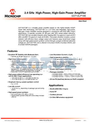 SST12LP19E datasheet - 2.4 GHz High-Power, High-Gain Power Amplifier