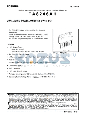 TA8246AH datasheet - DUAL AUDIO POWER AMPLIFIER 6W x 2CH