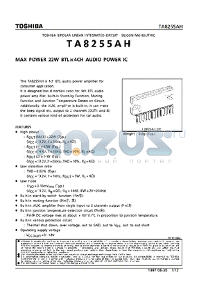 TA8255AH datasheet - MAX POWER 22W BTL x 4CH AUDIO POWER IC