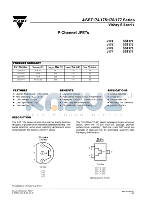 SST174 datasheet - P-Channel JFETs