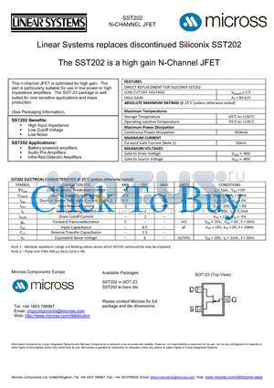 SST202_SOT-23 datasheet - a high gain N-Channel JFET