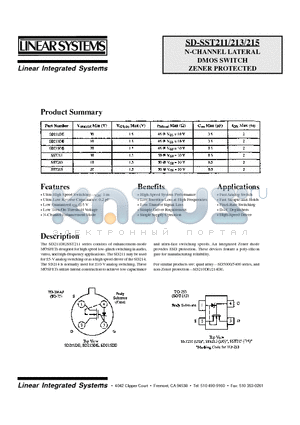 SST211 datasheet - N-CHANNEL LATERAL DMOS SWITCH ZENER PROTECTED