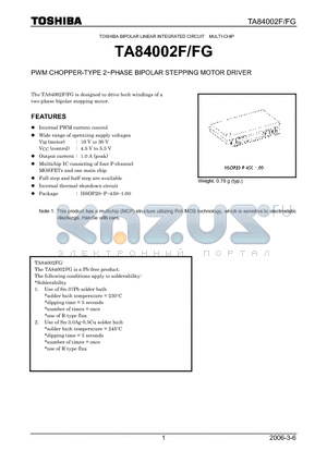 TA84002F datasheet - PWM CHOPPER-TYPE 2−PHASE BIPOLAR STEPPING MOTOR DRIVER