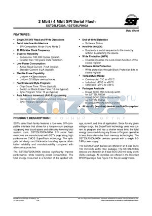 SST25LF020A-33-4C-S2AE datasheet - 2 Mbit / 4 Mbit SPI Serial Flash