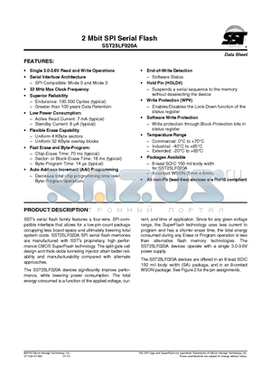 SST25LF020A-33-4E-SAE datasheet - 2 Mbit SPI Serial Flash