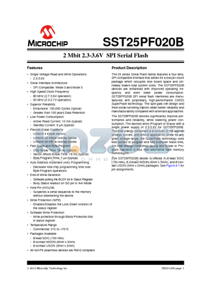 SST25PF020B-80-4C-Q3AE datasheet - 2 Mbit 2.3-3.6V SPI Serial Flash