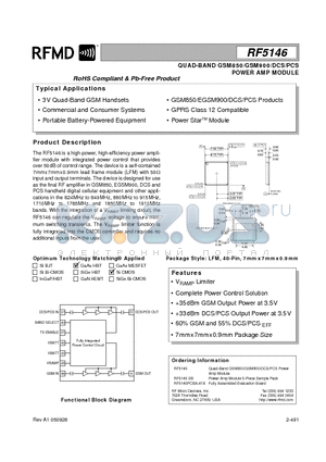 RF5146 datasheet - QUAD-BAND GSM850/GSM900/DCS/PCS POWER AMP MODULE
