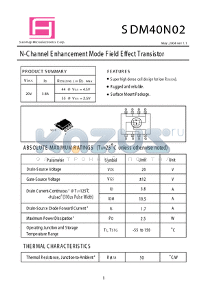 SDM40N02 datasheet - N-Channel E nhancement Mode F ield E ffect Transistor