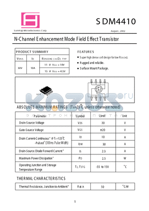 SDM4410 datasheet - N-Channel E nhancement Mode F ield E ffect Transistor