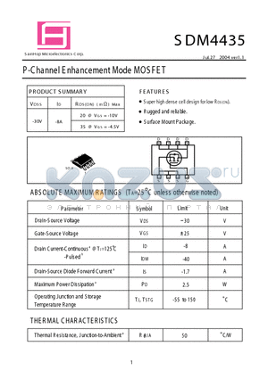 SDM4435 datasheet - P-Channel E nhancement Mode MOSFET