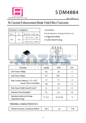 SDM4884 datasheet - N-Channel E nhancement Mode F ield E ffect Transistor