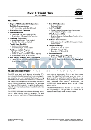 SST25VF020-20-4I-QAE datasheet - 2 Mbit / 4 Mbit SPI Serial Flash