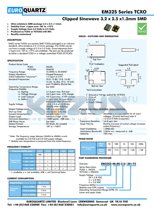 VEM32S28-40.00-2.5-30 datasheet - Clipped Sinewave 3.2 x 2.5 x1.3mm SMD