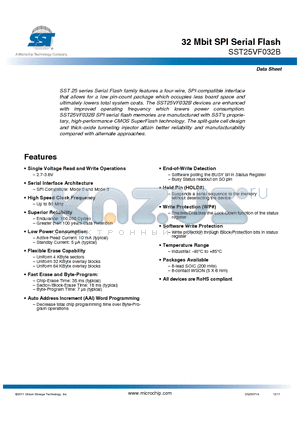 SST25VF032B-80-4I-S2AF datasheet - 32 Mbit SPI Serial Flash