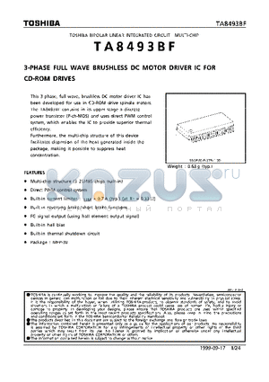 TA8493BF datasheet - 3-PHASE FULL WAVE BRUSHLESS DC MOTOR DRIVER IC FOR CD-ROM DRIVES