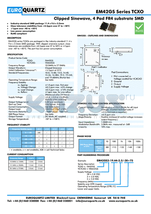 VEM42G5-19.44-2.5-30 datasheet - Clipped Sinewave, 4 Pad FR4 substrate SMD