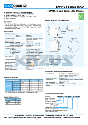 VEM44GT33-32.768K-2.5-30 datasheet - HCMOS 4 pad SMD, kHz Range