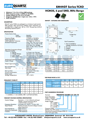 VEM44GT5-32.768K-2.5-30 datasheet - HCMOS, 6 pad SMD, MHz Range