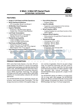 SST25VF020-20-4C-SAE datasheet - 2 Mbit / 4 Mbit SPI Serial Flash