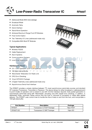 RF600T_03 datasheet - Low-Power-Radio Transceiver IC