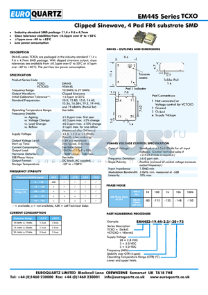 VEM44S3-19.44-2.5-30 datasheet - Clipped Sinewave, 4 Pad FR4 substrate SMD