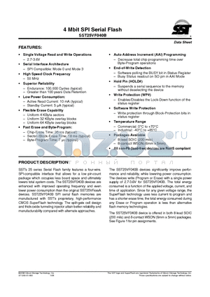 SST25VF040B-50-4C-QAF datasheet - 4 Mbit SPI Serial Flash