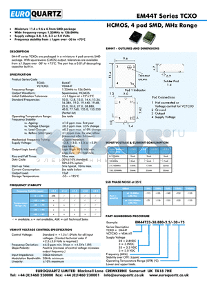 VEM44T33-38.880-2.5-30 datasheet - HCMOS, 4 pad SMD, MHz Range