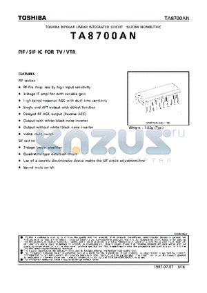 TA8700AN datasheet - PIF/SIF IC FOR TV/VTR