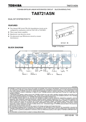 TA8721ASN_01 datasheet - DUAL SIF SYSTEM FOR TV